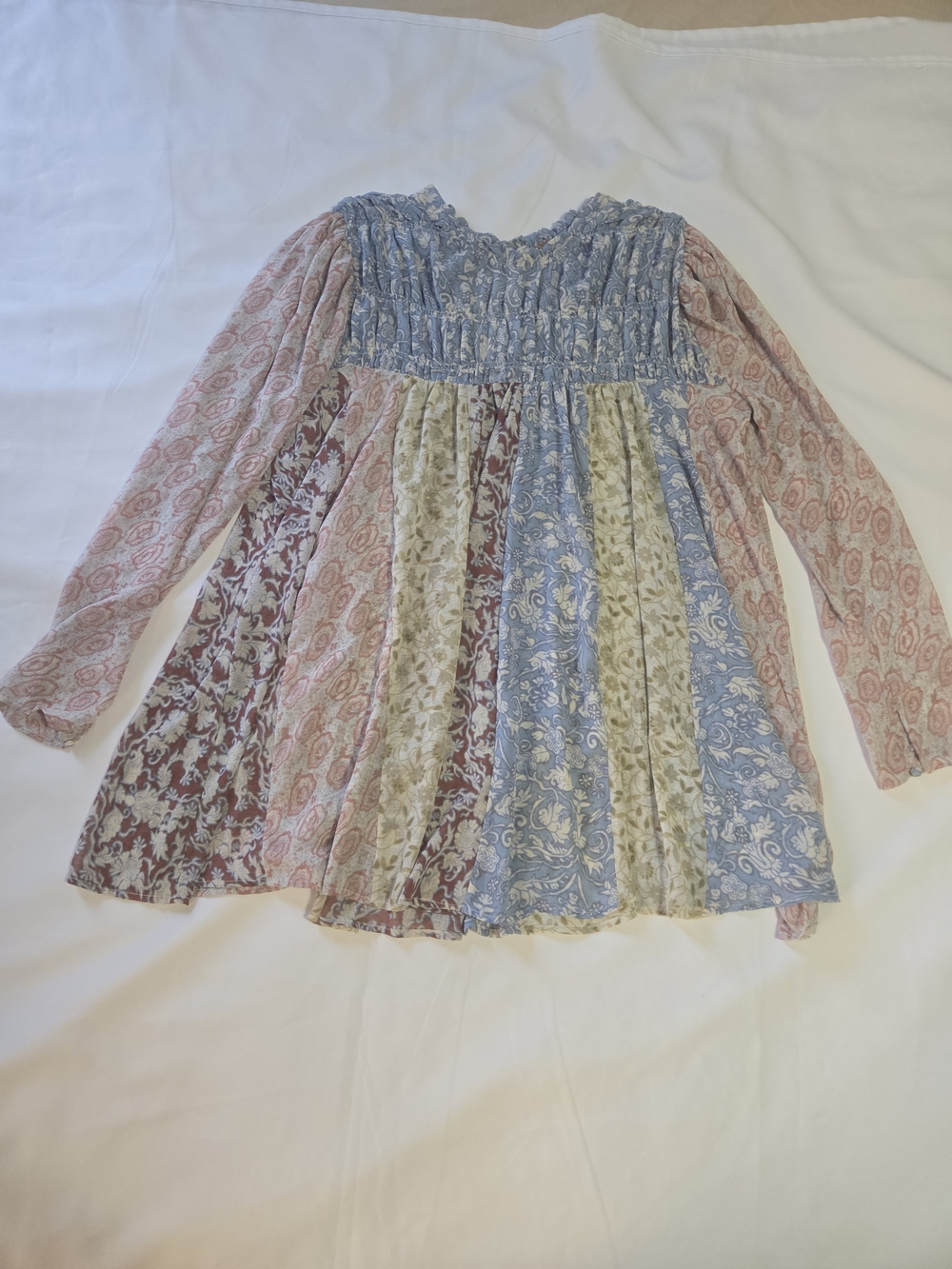 Free People Merrie Mix Floral Print Smocked Chiffon Tunic Blouse